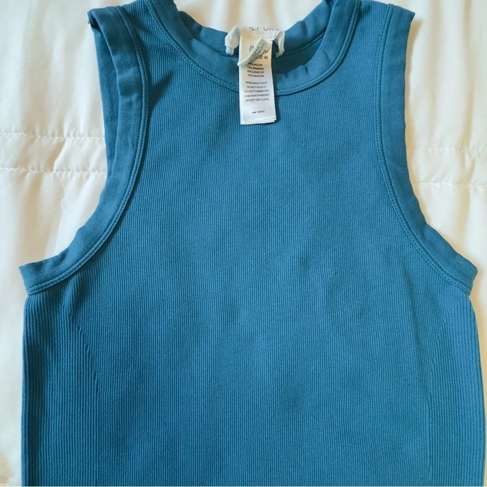 Happily Grey Women's Sleeveless Ribbed Crew Neck Bodysuit Teal Size M/L